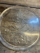 VTG Duralex Clear Glass Christmas Platter Les Verreries DeSaint*Gobain 12.75