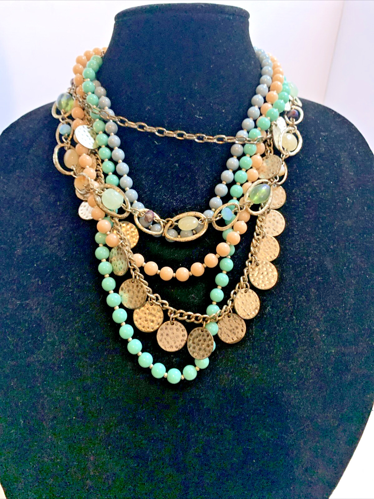 Statement Layered Necklace Multicolor Turquoise &… - image 1