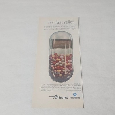 Airtemp For Fast Relief Print Ad Air Conditioner by Chrysler Corp 1967