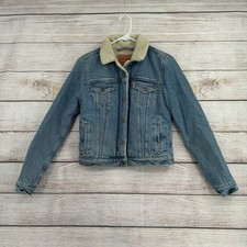 Levi's Sherpa Lined Trucker Denim Jean Jacket Women's Size XS Blue Medium Wash