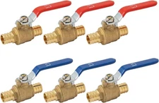 SUNGATOR 6-Pack Pex Ball Valve 3/4 Inch, Water Shut Off Valve, Brass Inch 
