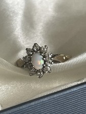 1992 Birmingham englischer Opal & weiße Steine 9 kt Gold & Silber Ringgröße P