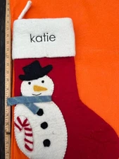 Pottery Barn Kids/West Elm Red Snowman Stocking With Monogram “Katie” On Front