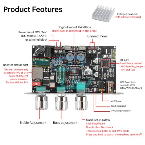 2PCS 100W Bluetooth 5.3 TPA3116D2 Mono Audio Power Amplifier Board TWS Mode APP - Bild 14 von 22