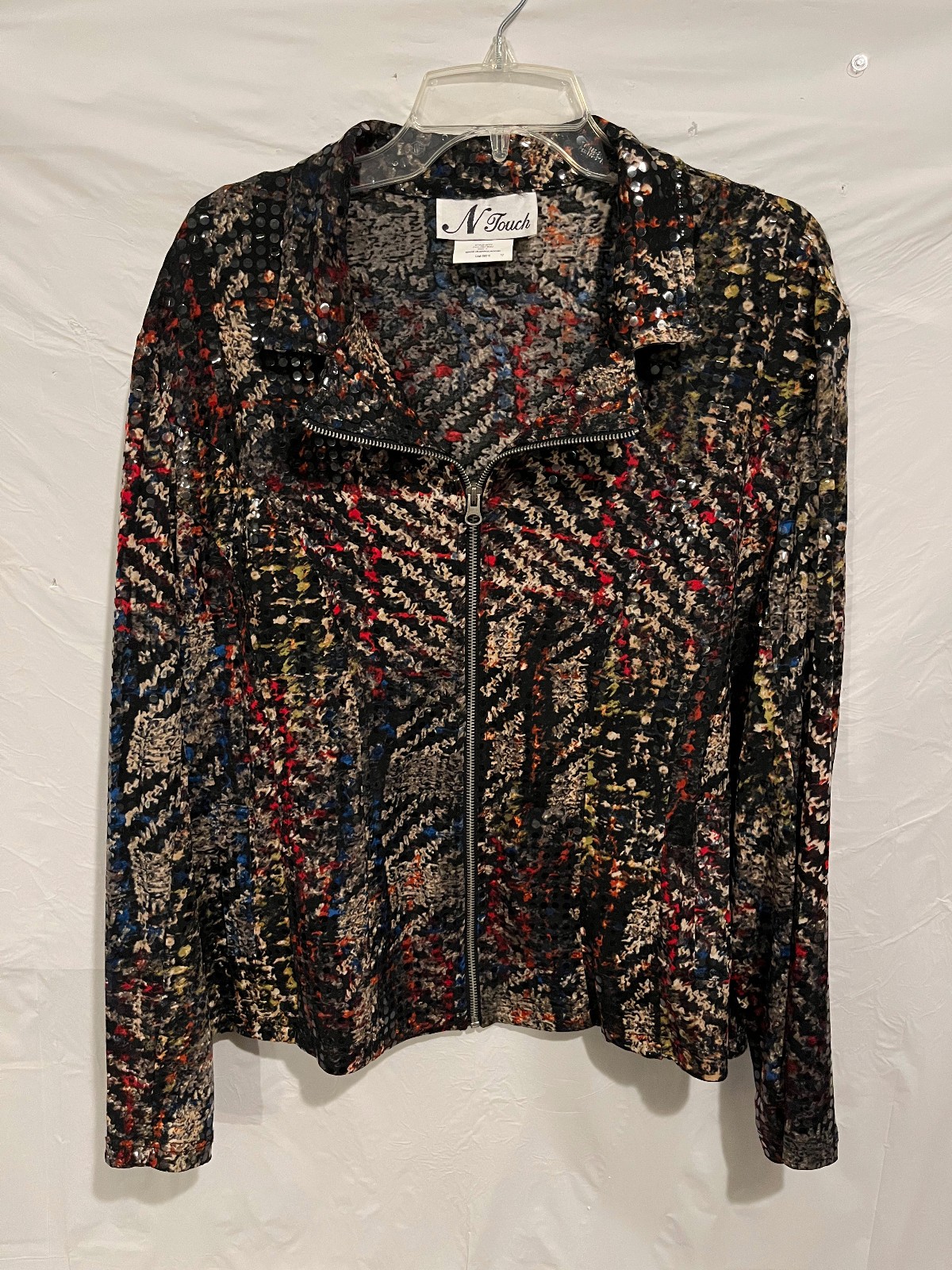N Touch Sequin Zip Jacket Multicolor Abstract Pat… - image 1