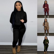 Womens 2Pcs Outfits Sweatsuits Long Sleeve Pullover Hoodie Tracksuit Pants Sets