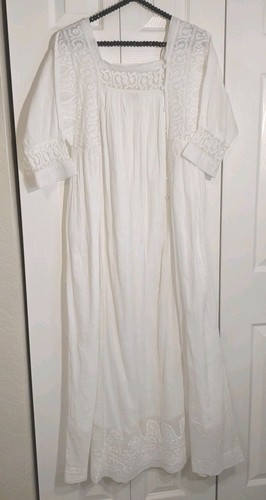 Roberta Freymann Embroidery Cotton Gauze Lace Maxi Dress White Xs - Picture 2 of 13