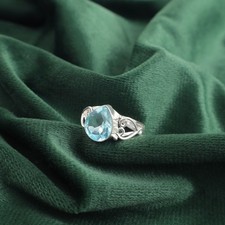 925 Silver December Birth Pear Sky Blue Topaz Gemstone Band Ring Size All Size