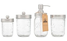 Mason Jar Bathroom Gift Set 4 pcs - Lotion/Soap Dispenser, Toothbrush Holde...