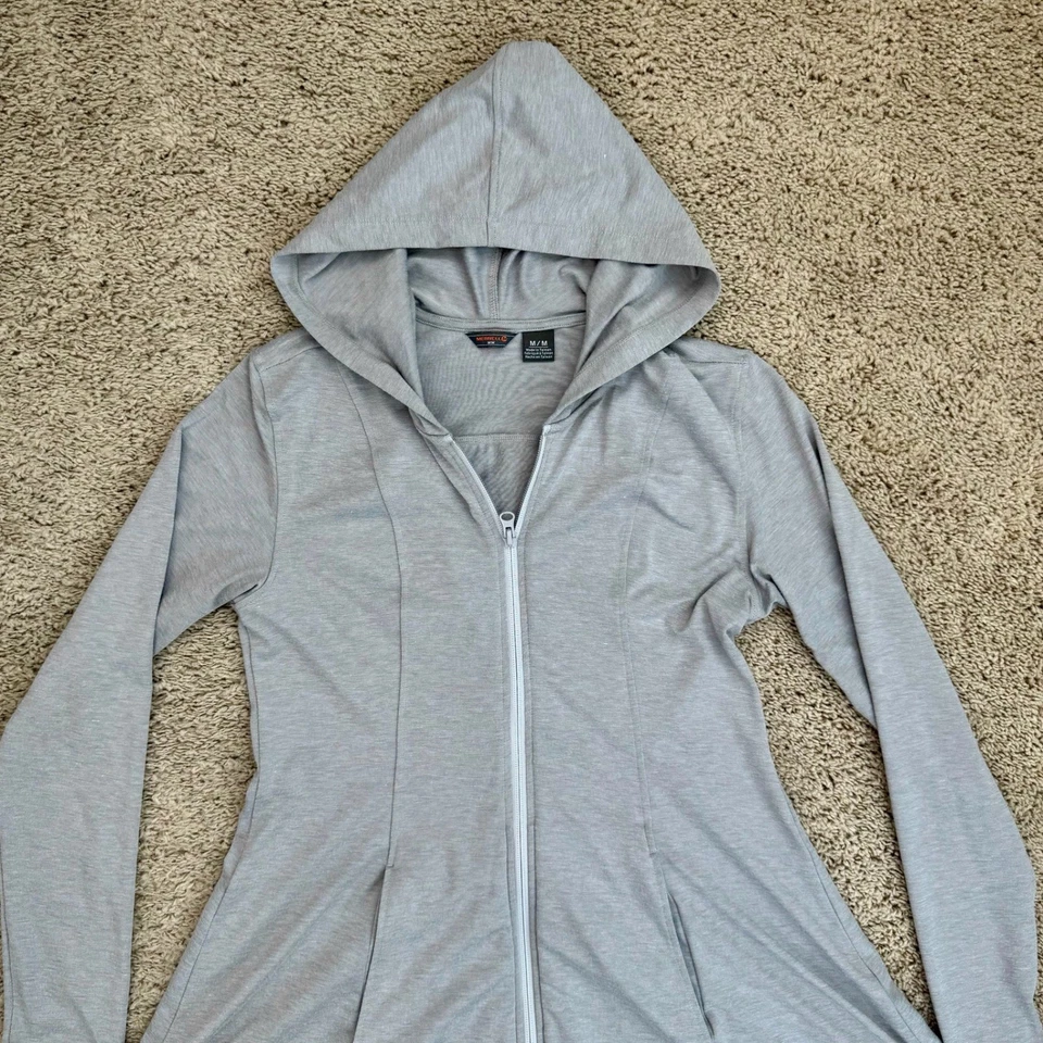 Merrell Womens Gray Hooded Full Zip Up Jacket Medium M Athletic Fit Flare - Image 3 of 4