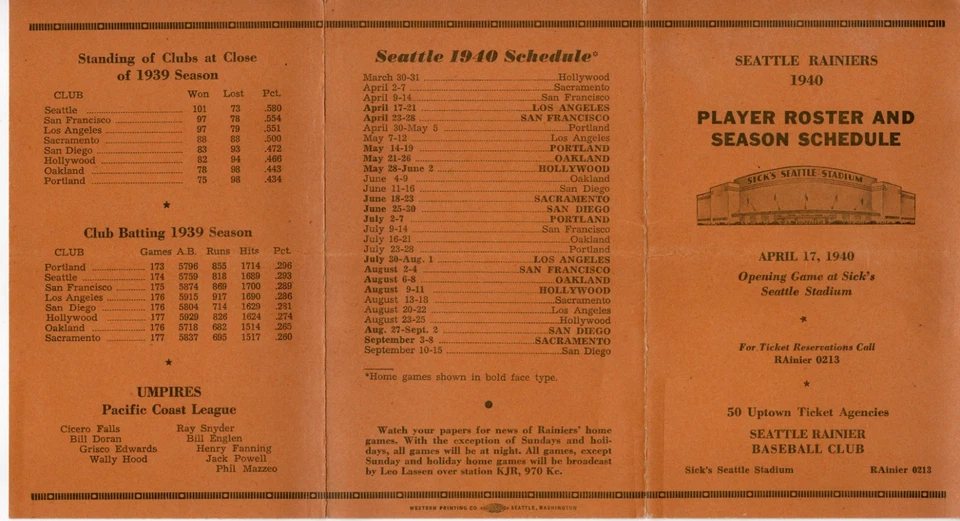 1940 Seattle Raniers Roster - Schedule (Media Guide) - Image 4 of 4