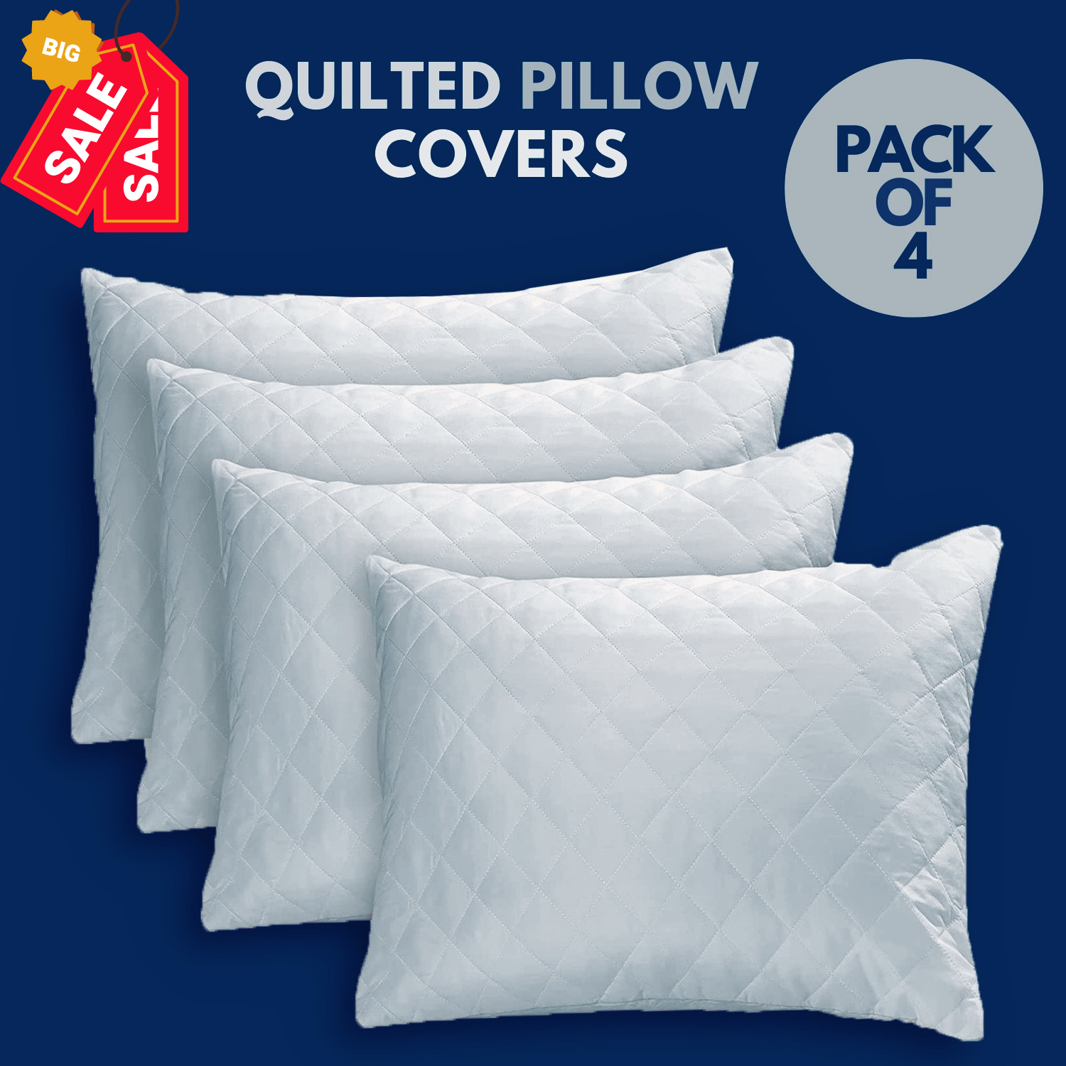 Pack of 4 Quilted Zipped Pillow Protectors Pair Pillowcase Covers