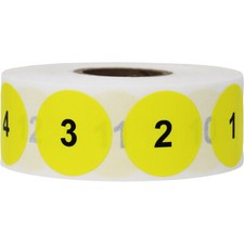 Yellow Black Consecutive Number Inventory Labels 1 - 1000 1" inch Round