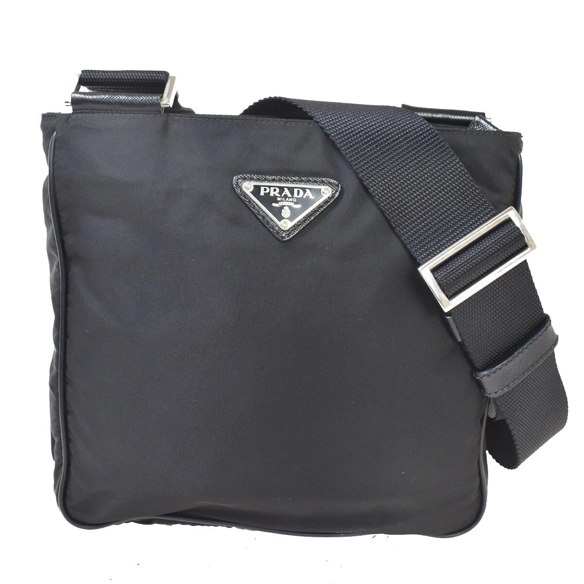 PRADA MILANO Logo Tessuto Crossbody Shoulder Bag Nylon Leather