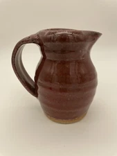 Studio Art Pottery Stoneware Vase W/ Handle In Red Signed