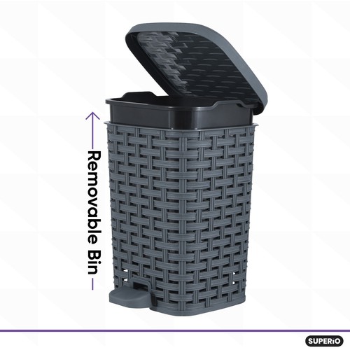 Superio Wicker Style Step-On Trash Can – 6 qt Grey Outdoor Garbage Waste Bin - Picture 4 of 5