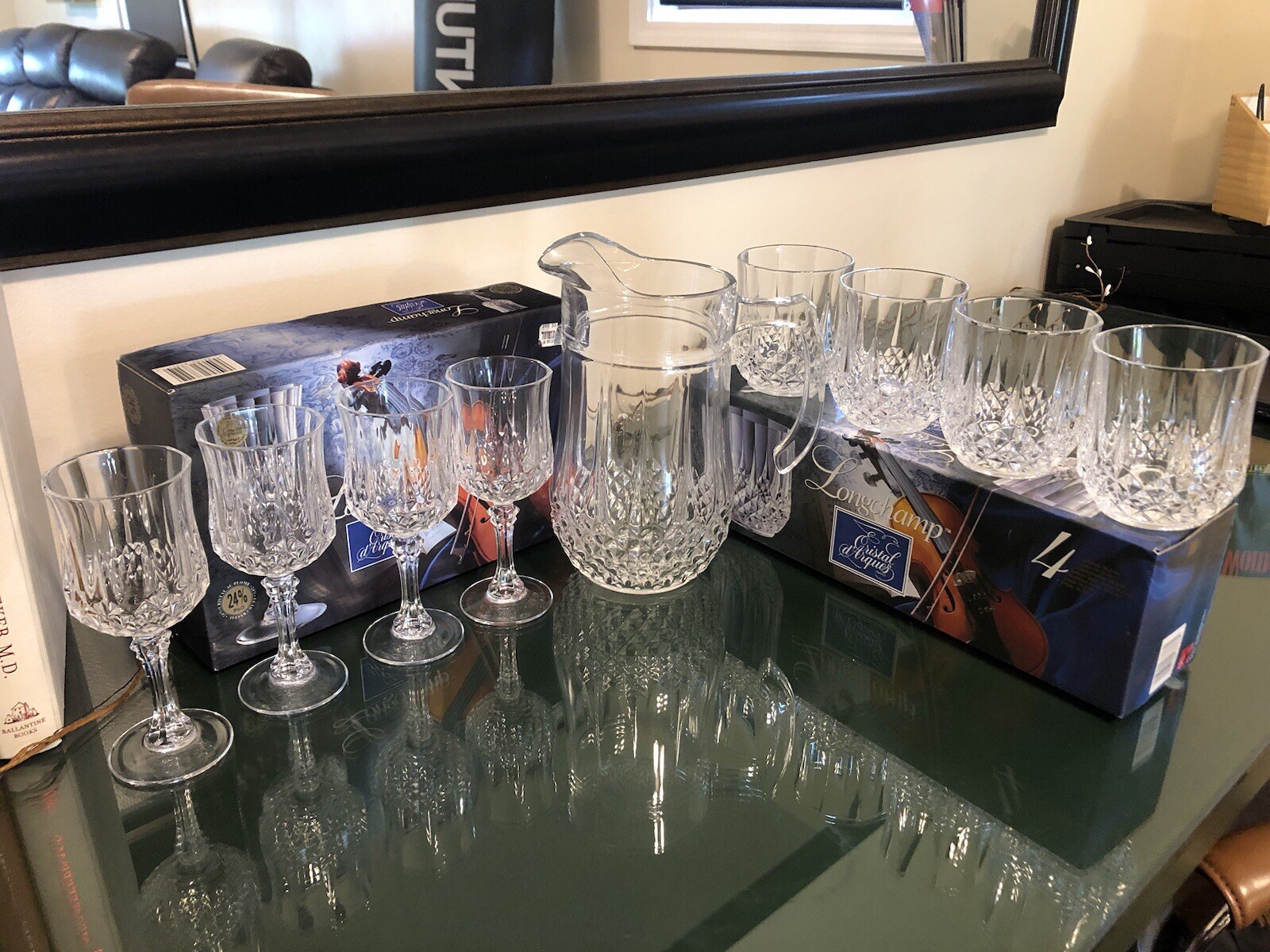 Longchamp Cristal D’arques French Glassware Set with Pitcher and 16 Glasses