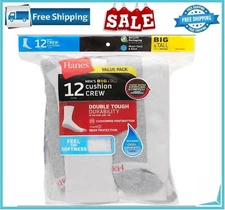 Hanes Men'S Double Tough Crew Socks, 12-Pair Pack size 6-12 shoe size