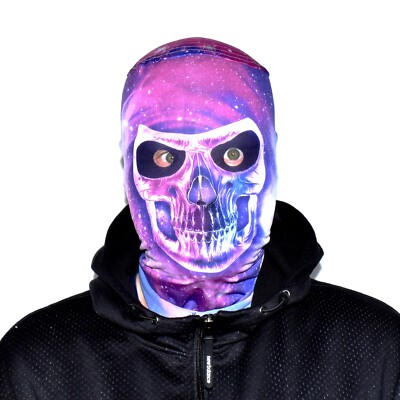 3D-Effekt Gesichtshaut - Galaktischer grimmiger Sensensenmann - Lycra-Stoff - Halloween-Maske 