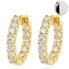 Real Moissanite Men Hoop Huggie Earrings 925 Sterling Silver 18K Gold Plated GRA