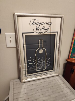 VINTAGE Tanqueray Sterling Vodka Large Advertising Wall Bar Sign Mirror 17.5x26''