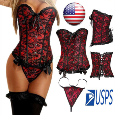 Women Lace up Overbust Corset Top Bustier Sexy Lingerie Shaper Plus Size S-6XL