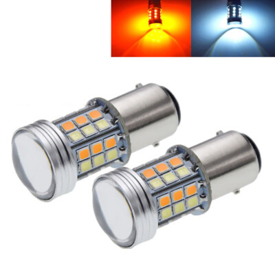 2Stk 1157 BAY15D Dual Color Switchback LED DRL Turn Siganl Licht Weiß/Bernstein
