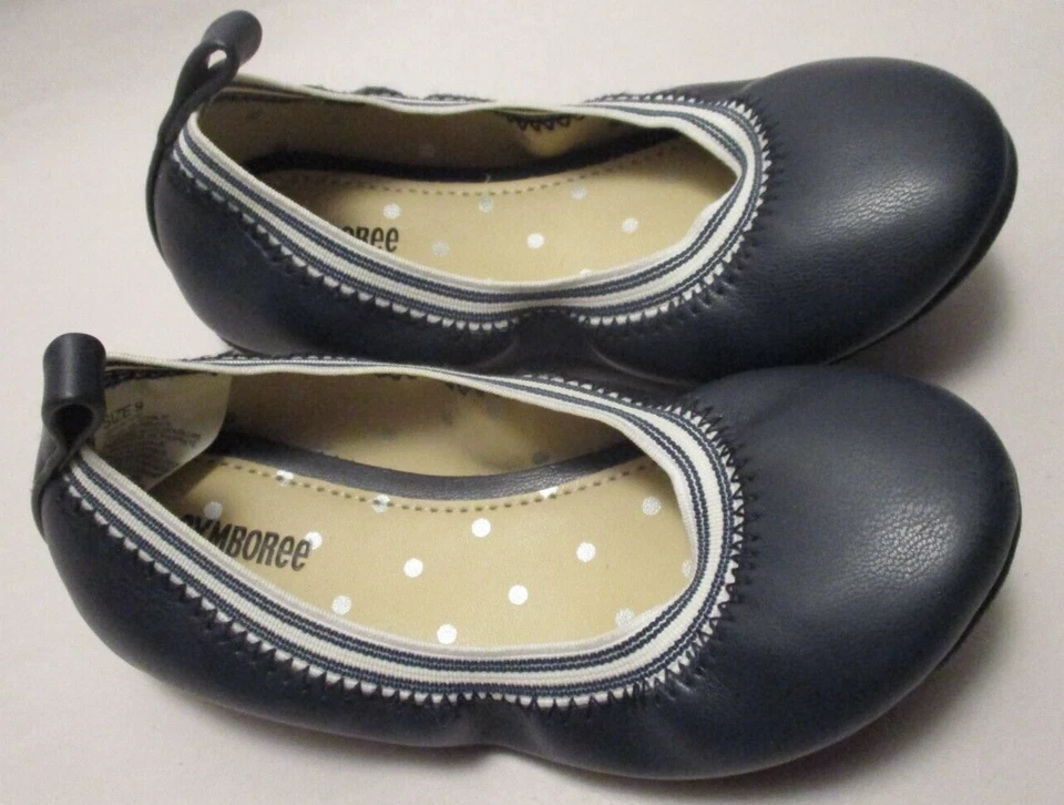 Sapatilhas de balé Gymboree infantil meninas 9M azul marinho e branco acabamento amassado conforto - Imagem 2 de 4