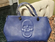  New with tag Mechaly Women's Skully Blue Vegan Leather Skull Handbag 