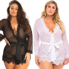 Plus Size Women Sexy Lingerie Lace Robe G-String Underwear Babydoll Sleepwear US