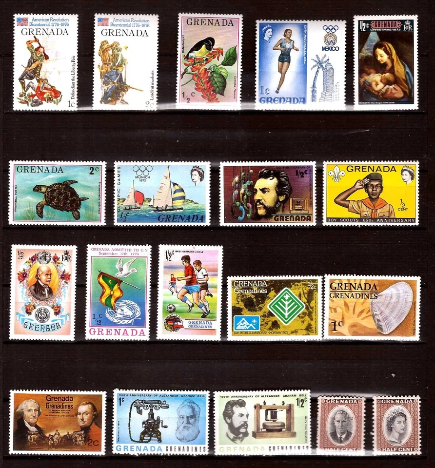 ZY2528 Grenadines:19 t.neufs :personnages célèbres,oiseau,tortue,scout et divers - Photo 1/1