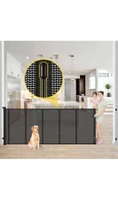 Reinforced 42” Extra Tall x 80” Wide Retractable Baby Gates w/ Rods (Black)