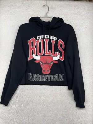 Chicago Bulls Hoodie Mens Large Black Hybrid Cropped Hooded