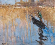 Oil Painting repro Pierre-Eugène MONTEZIN Fisherman in Brière