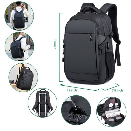 Men/Women Nylon Backpack With USB Charge Port Travel Large 15.6" Laptop Backpack - Picture 11 of 15