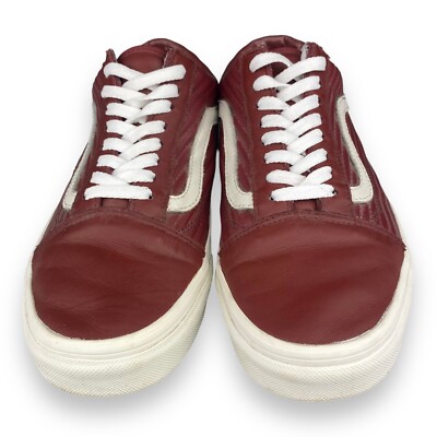 Vans Mens Shoes Old Skool Size 8 Womens 9.5 Maroon White Leather