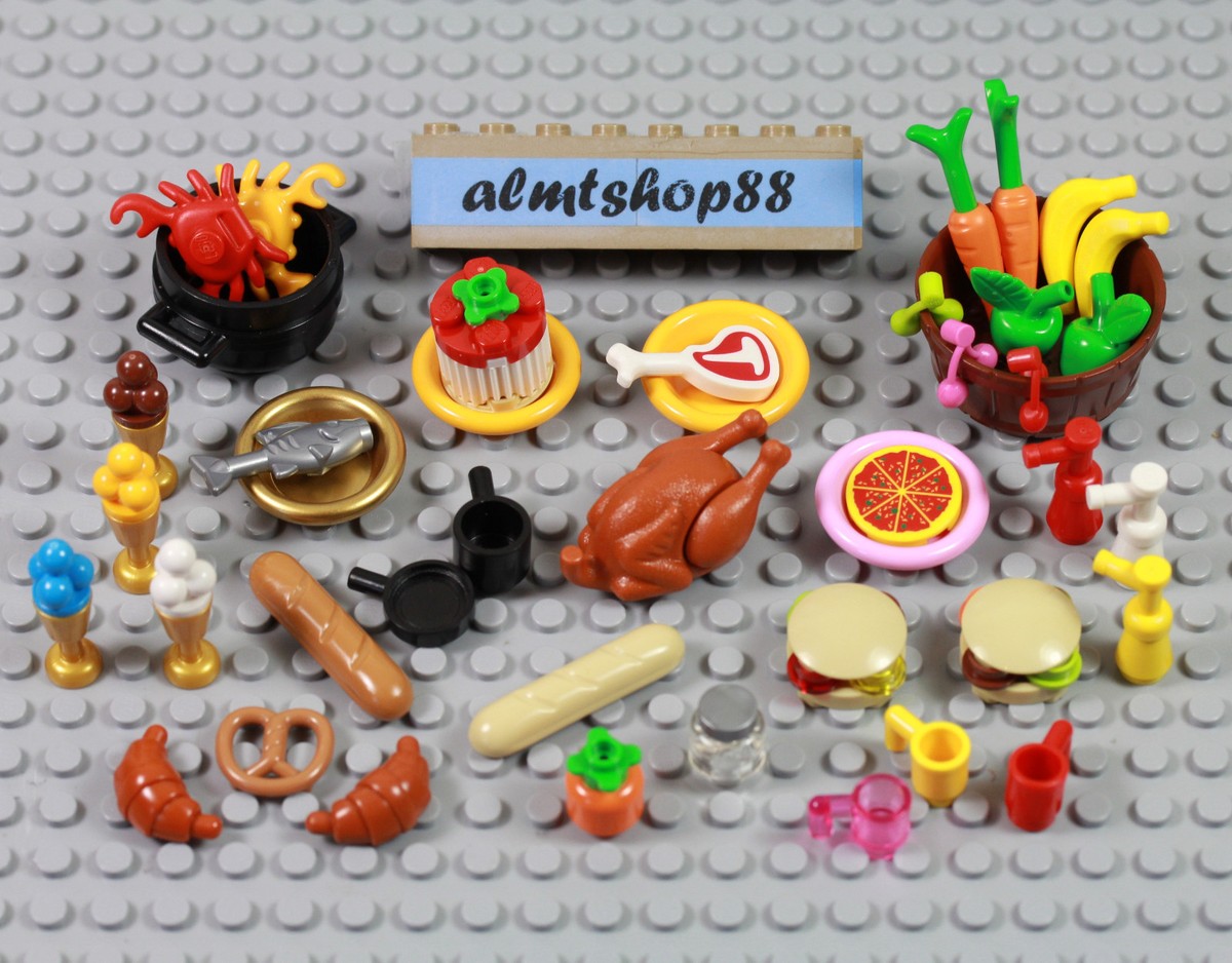 LEGO 43 pcs Lot Minifigure Food Picnic BBQ Bread Hamburger Turkey Pizza  Town