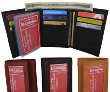 Genuine Cowhide Leather Credit Card Holder with Outside ID Window Trifold Wallet