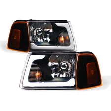 Topline For 2001-2011 Ford Ranger LED Strip Headlights+Corner Signal Amber Black