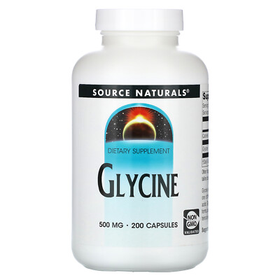Source Naturals Glycine 500 mg 200 Capsules Dairy-Free, Egg-Free, Gluten-Free,