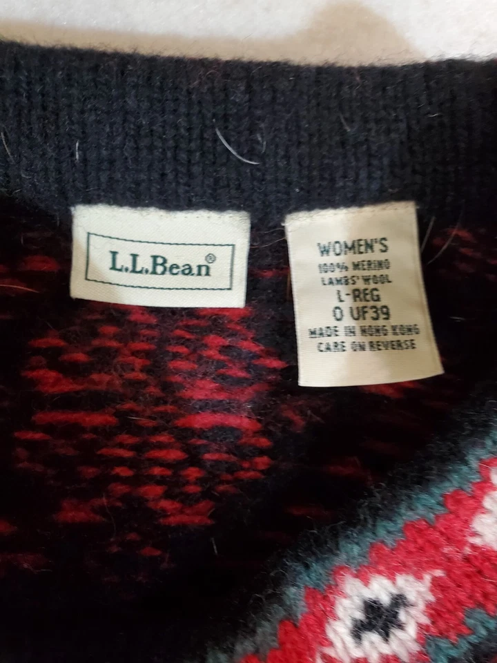 VINTAGE LL Bean Signature Cardigan Sweater Womens Sz Lg Nordic Design 100% Wool - Imagem 4 de 4