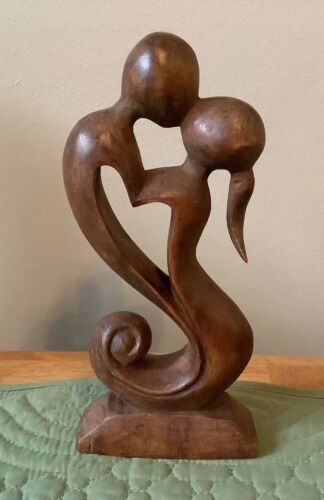 Wedding Anniversary Gift Wooden Hand Carved Abstract Love Heart Statue Sculpture