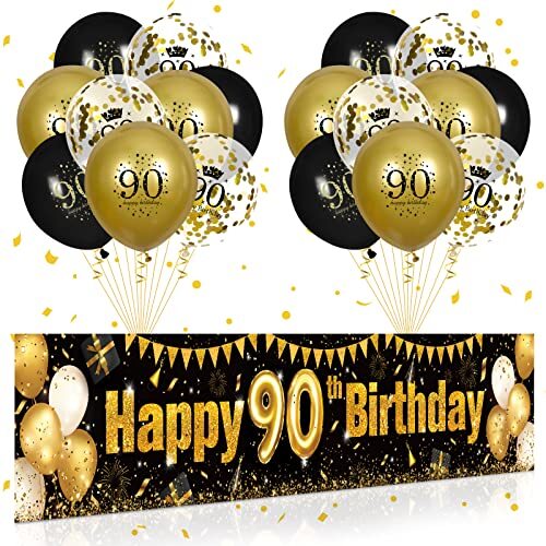 Happy 90th Birthday Banner – 150 X 90 Cm Vinyl, Rosegold-Hintergrund Für Geburtstagsfeier