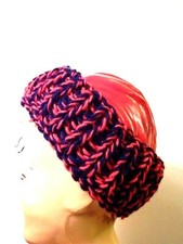 Nos Vintage 1980s Red Navy Hand Yarn Knit Winter Sport Headband Crochet Ear Muff