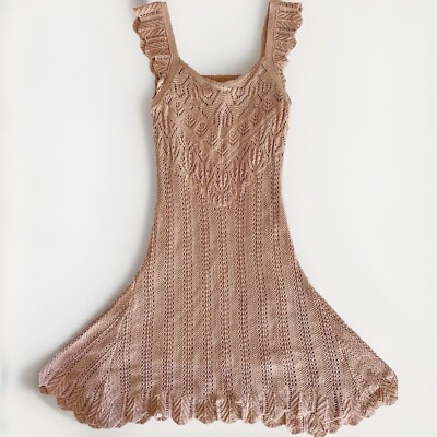 Freshman 1996 Peach Crochet Knit Ruffle Dress Sz Medium Cottagecore  Coquette Fem | eBay