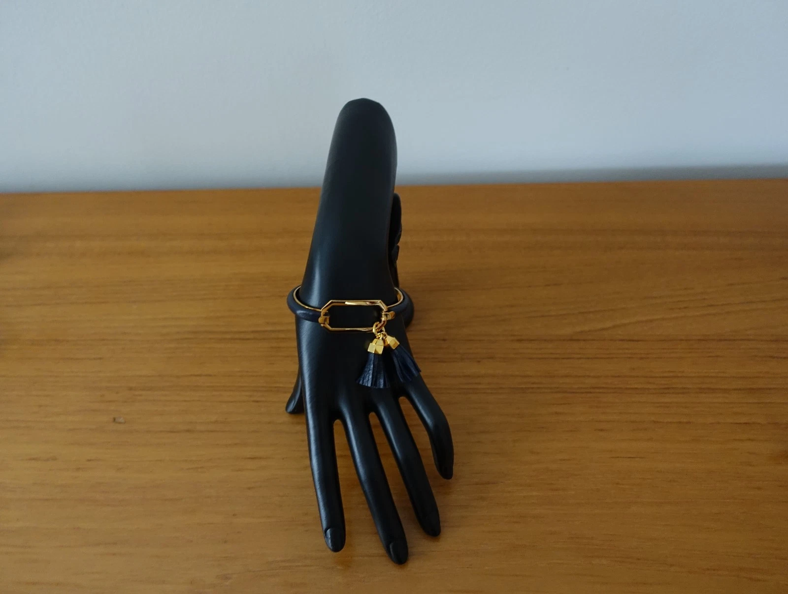 BRACCIALE TORY BURCH PELLE PLACCATA ORO DOPPIO TONO GOCCIA NAPPA IN BLU NAVY.NUOVO