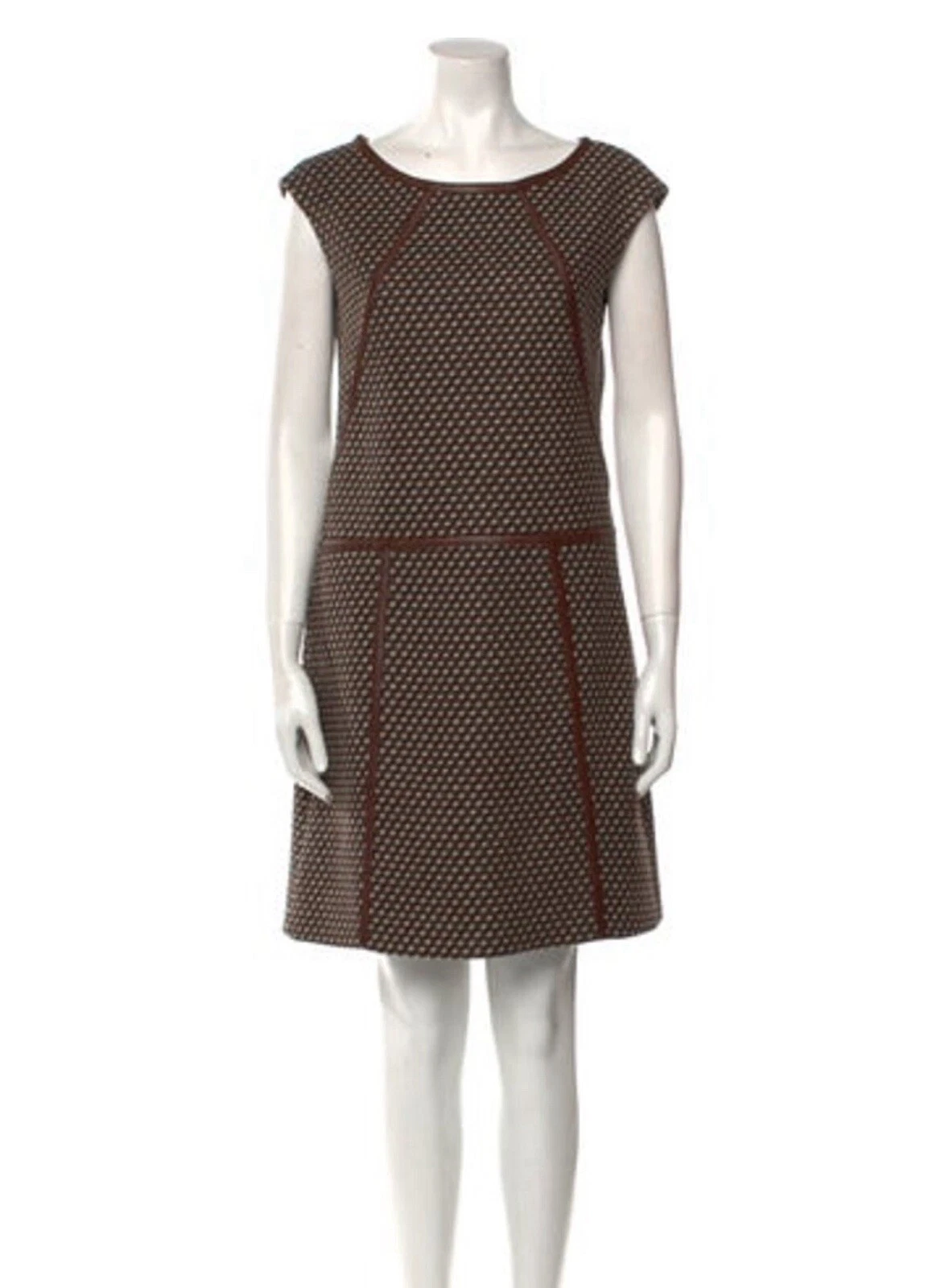 Prada Autentico Mini Abito Tank Marrone Bianco Nero Lana Vergine 42 Medium