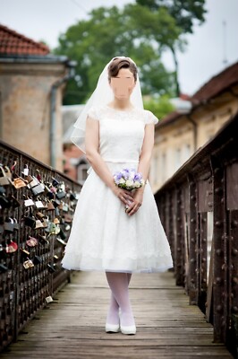 short white and purple wedding dress A-line style short wedding dress, milk colour, size S