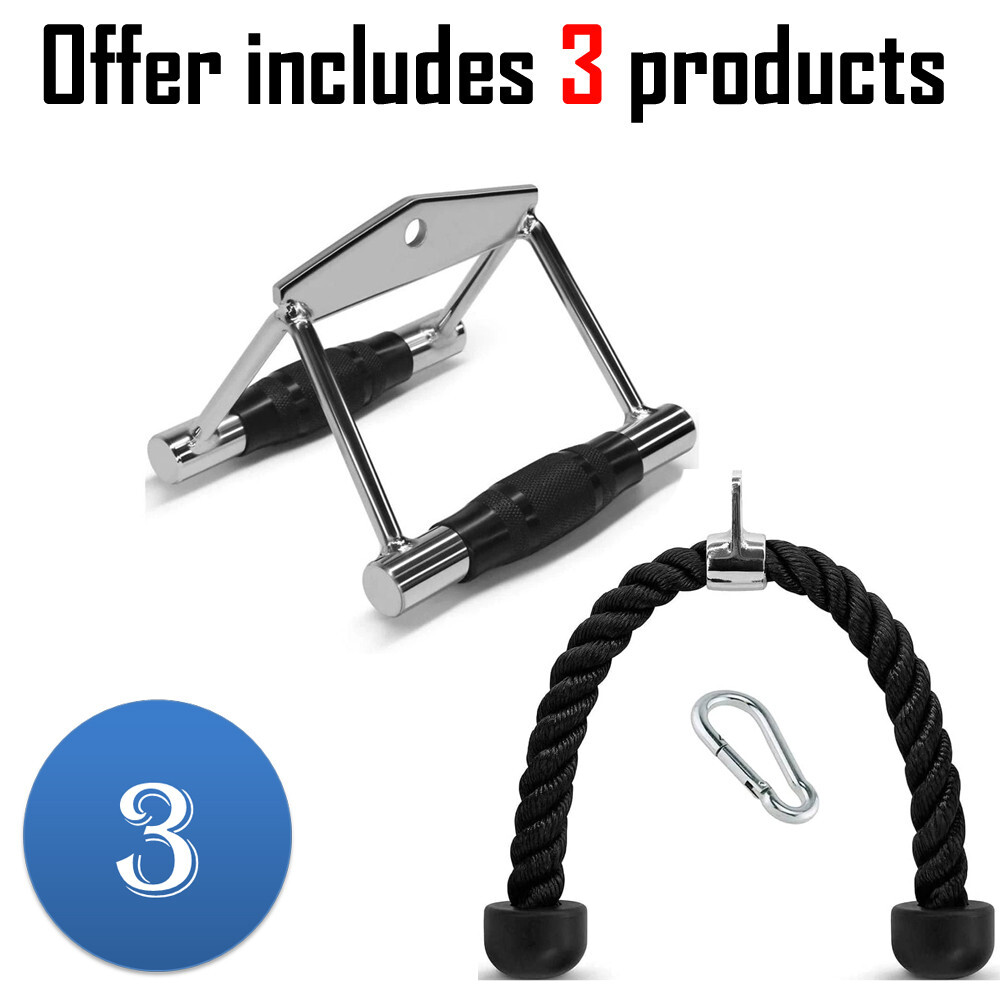 3-Piece Cable Machine Attachments Set Double D Row Handle Tricep Rope ...
