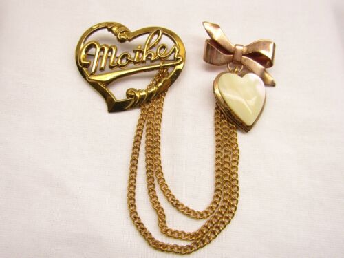 Vintage Silver Heart Star Bar Charm Chatelaine Brooch Pin